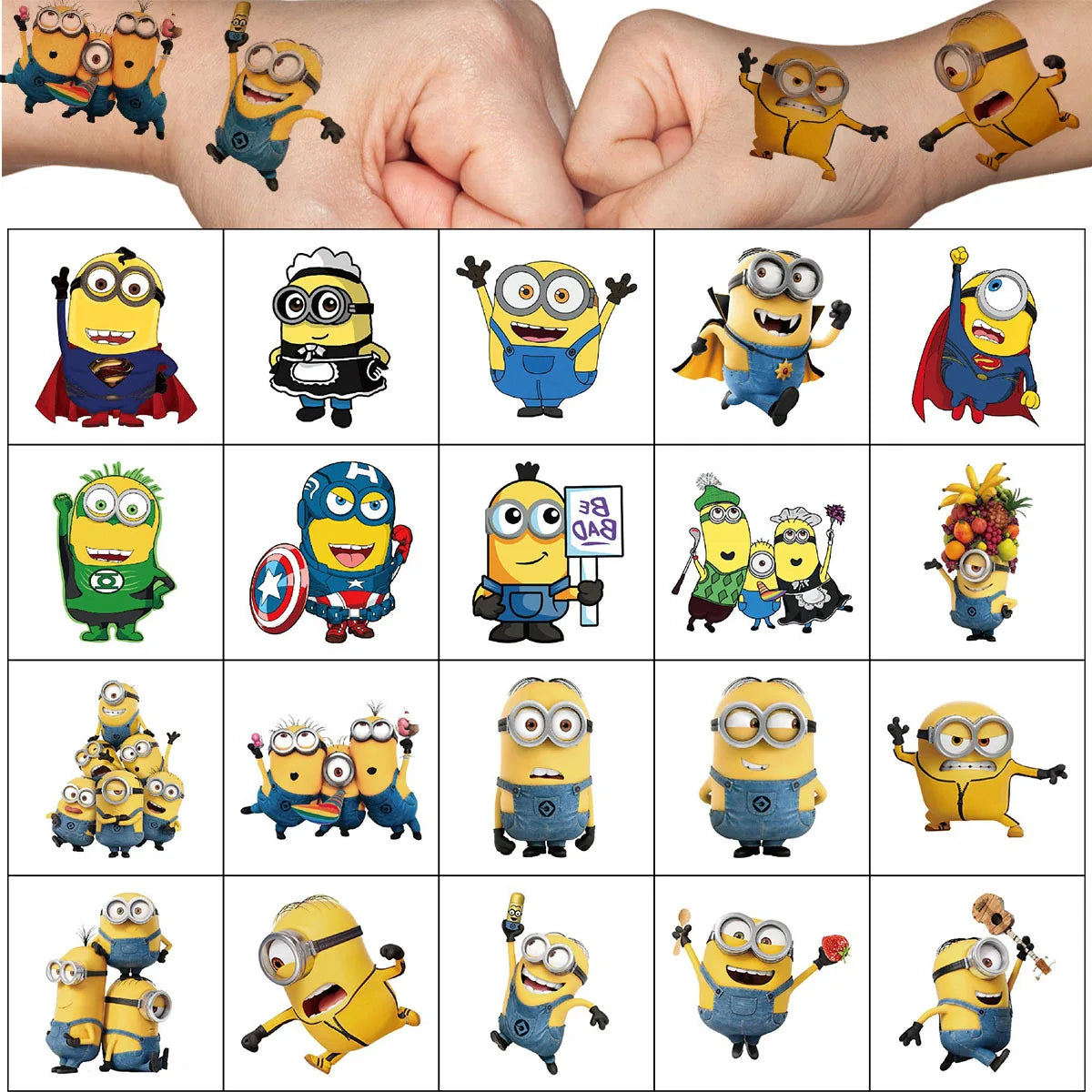 Minions Temporary Tattoo Set – 20pcs Cute Body Art Stickers for Kids & Parties - Image 4