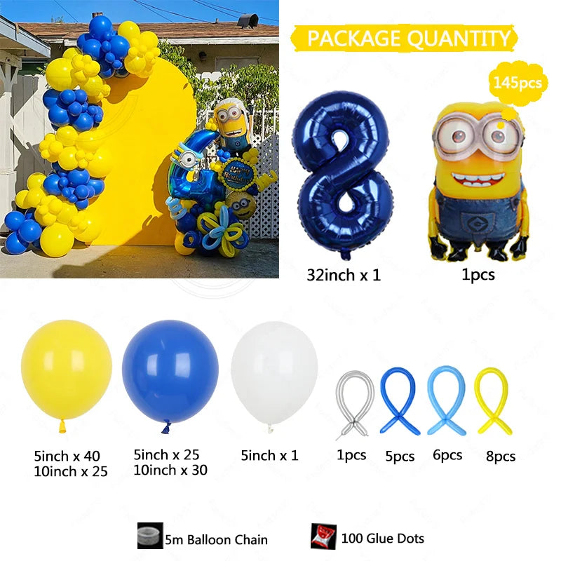 Minions Balloon Arch Set – 145pcs Party Decoration Kit for Birthdays & Baby Showers - Image 6
