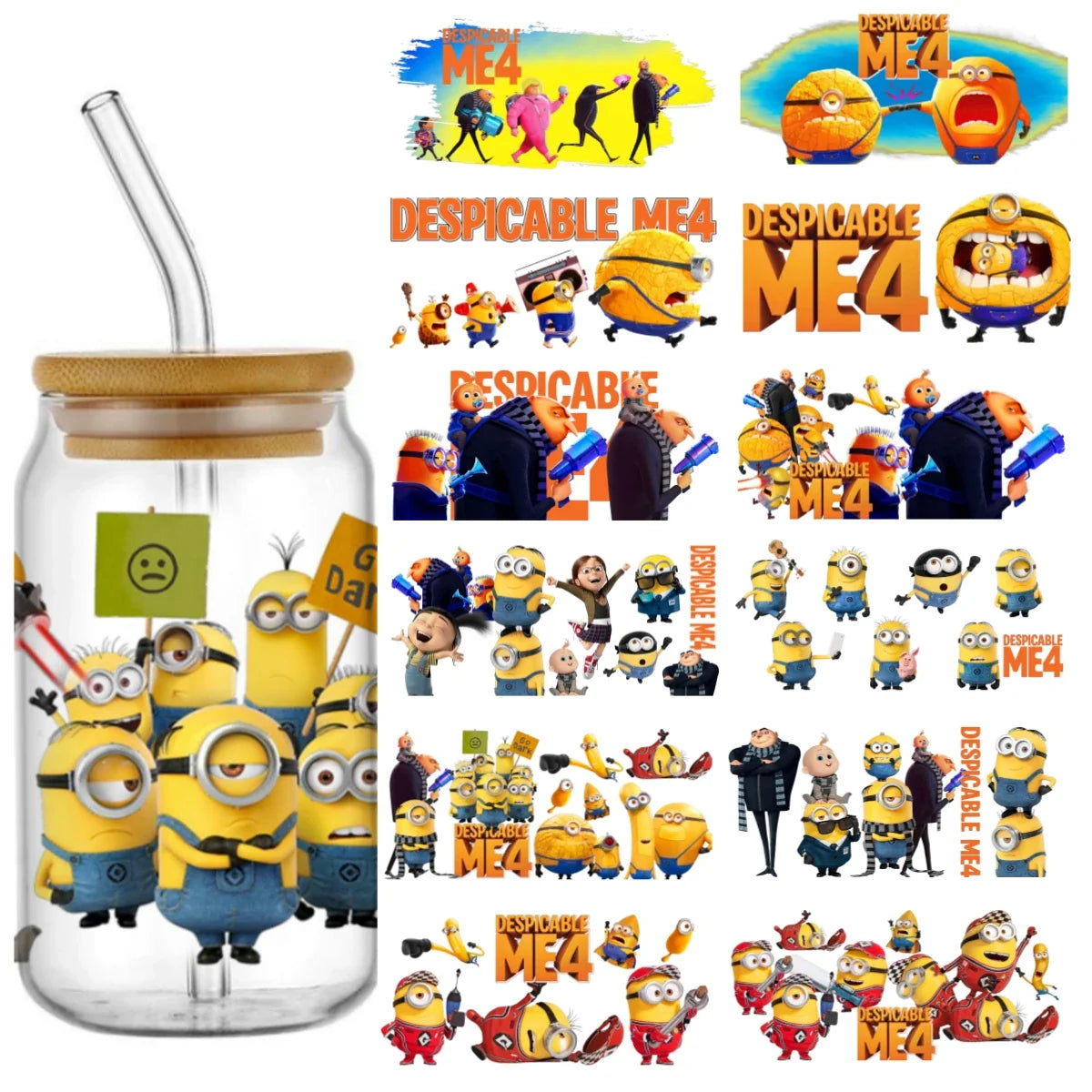 Minions UV DTF Transfer Stickers for 16oz Libbey Glasses